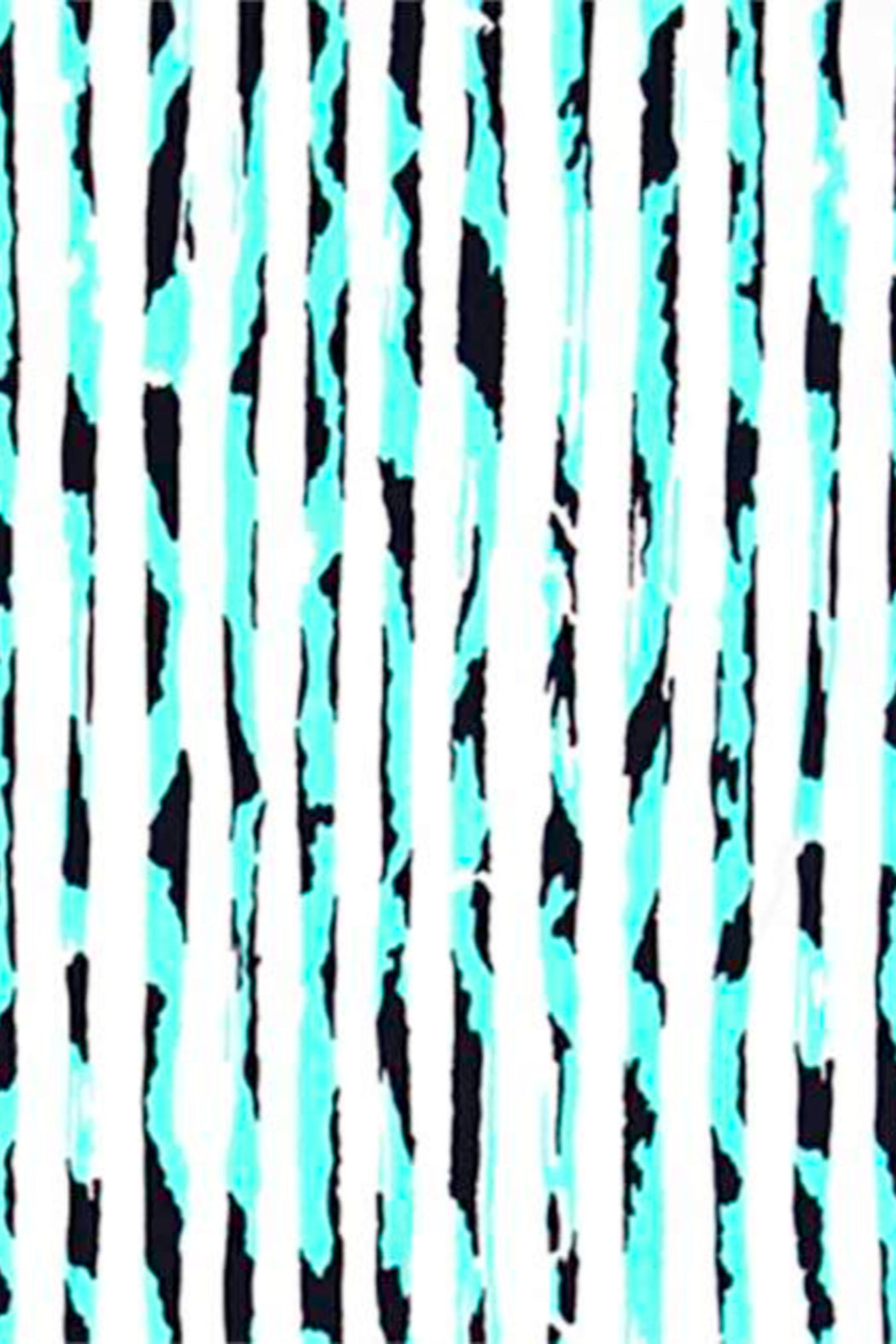 3/4 sleeve print stripe shirt in aqua, black, and white