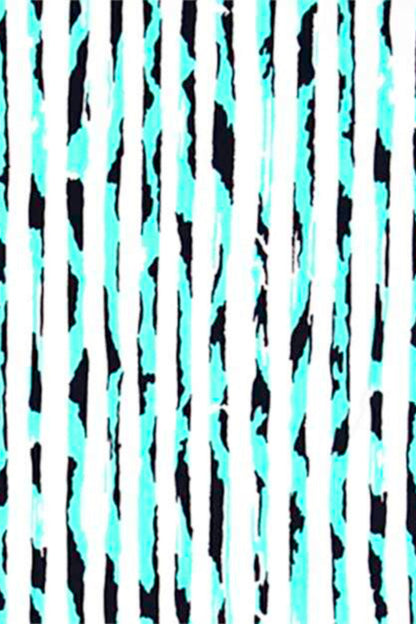3/4 sleeve print stripe shirt in aqua, black, and white