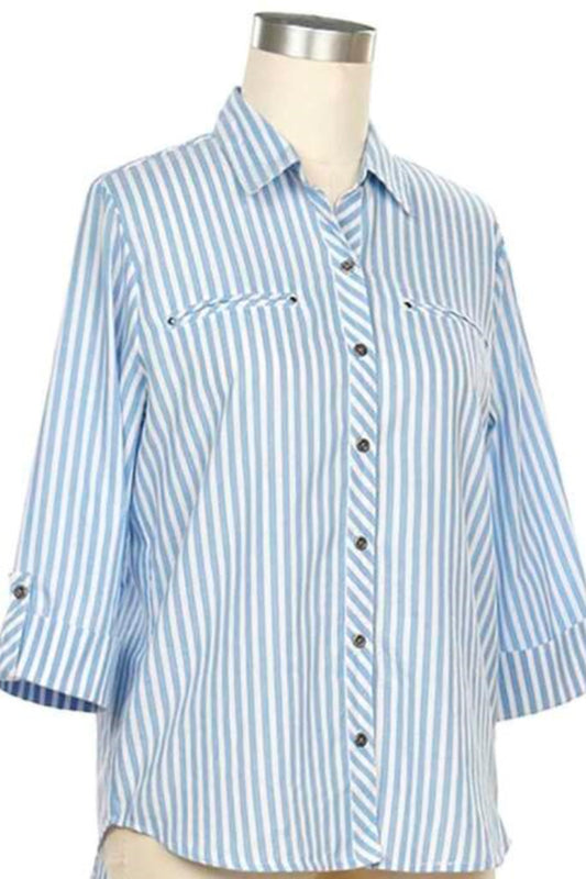 3/4 sleeve stripe blouse-green stripe only