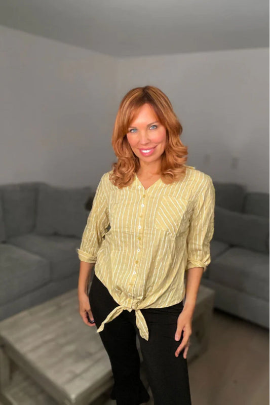 3/4 sleeve tie front top
