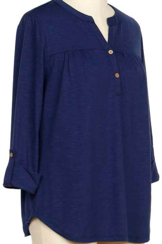 3/4 Slv Pamona Solid Placket Top