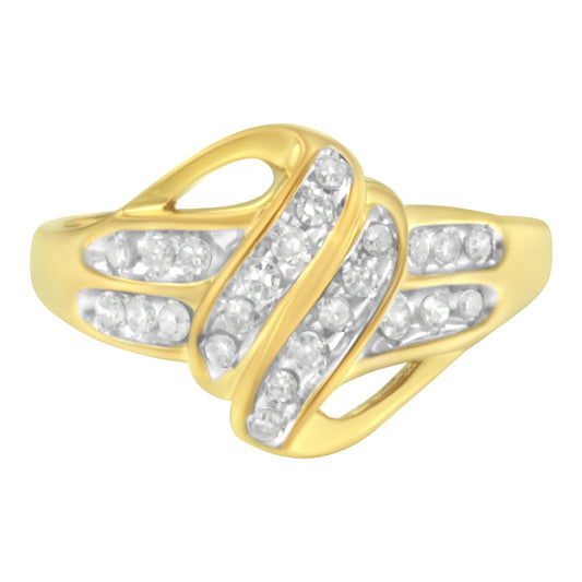 10K Yellow Gold Plated .925 Sterling Silver 1.0 Cttw Diamond Flower Cluster Open Halo Floral Ring (J-K Color, I2-I3 Clarity) - Size 7-1/2