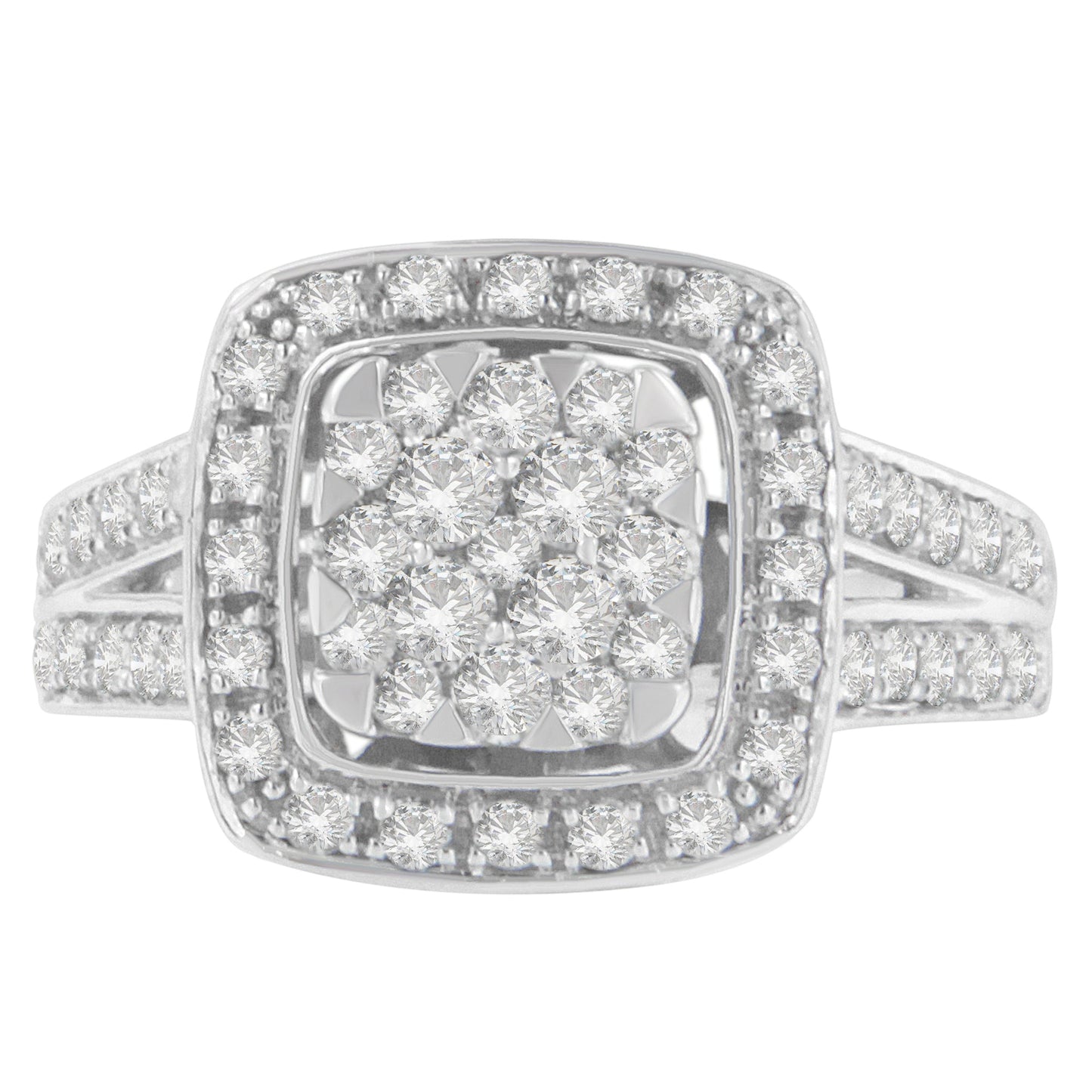 10K White Gold Diamond Cluster Ring (1 Cttw, H-I Color, Si2-I1 Clarity) - Size 7