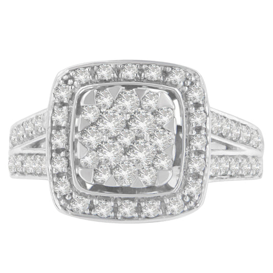 10K White Gold Diamond Cluster Ring (1 Cttw, H-I Color, Si2-I1 Clarity) - Size 7