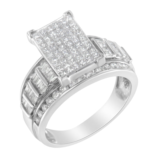 14K White Gold 2.0 Cttw Mixed-Cut Diamond Rectangle Invisible-Set Composite Cluster Ring With Bar- And Channel-Set Band (H-I Color, Si2-I1 Clarity) - Size 9-1/2