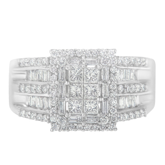 10K White Gold Diamond Cluster Ring (1 Cttw, H-I Color, I1-I2 Clarity)