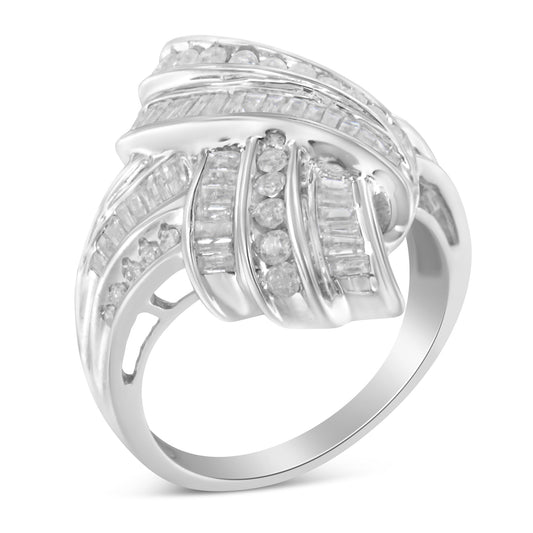 .925 Sterling Silver Diamond Bypass Cocktail Ring (1 Cttw, I-J Color, I2-I3 Clarity) - Size 7-3/4