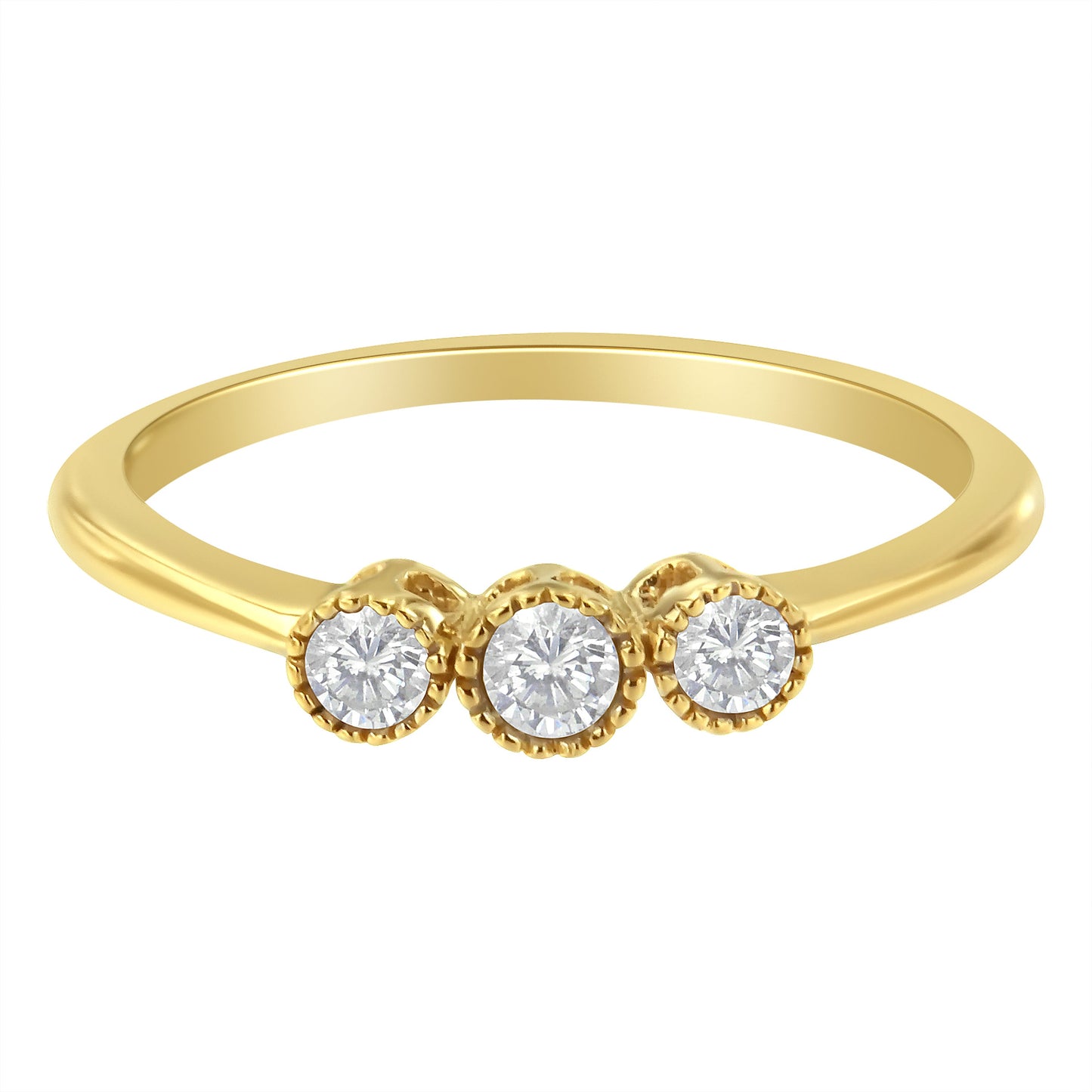 10K Yellow Gold Plated .925 Sterling Silver 3 Stone Diamond Ring (1/4 Cttw, J-K Color, I2-I3 Clarity) - Size 8