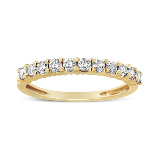 14K Yellow Gold Plated .925 Sterling Silver 1/2 Cttw Shared Prong Set Brilliant Round-Cut Diamond 11 Stone Band Ring (I-J Color, I1-I2 Clarity) - Size 7