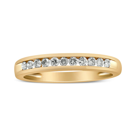 10K Yellow Gold Plated .925 Sterling Silver 1/4 Cttw Channel Set Round Diamond 11 Stone Wedding Band Ring (K-L Color, I1-I2 Clarity) - Size 9