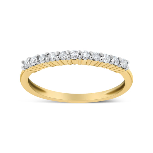10K Yellow Gold Plated .925 Sterling Silver 1/4 Cttw Shared Prong Set Champagne Diamond Band Ring (K-L Color, I1-I2 Clarity) - Size 6