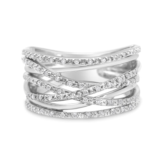.925 Sterling Silver 1/4 Cttw Round-Cut Diamond Bypass Crossover Ring (I-J Color, I1-I2 Clarity) - Size 7