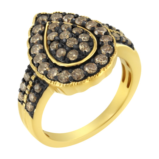 10K Yellow Gold Plated .925 Sterling Silver 1 1/8 Cttw Prong-Set Round-Cut Diamond Pear Cocktail Ring (J-K Color, I1-I2 Clarity) - Size 7