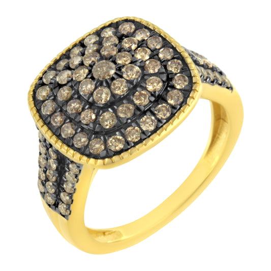 10K Yellow Gold Plated .925 Sterling Silver 1Cttw Prong Set Round-Cut Diamond Square Ring (I1-I2 Clarity, J-K Color) - Size 8