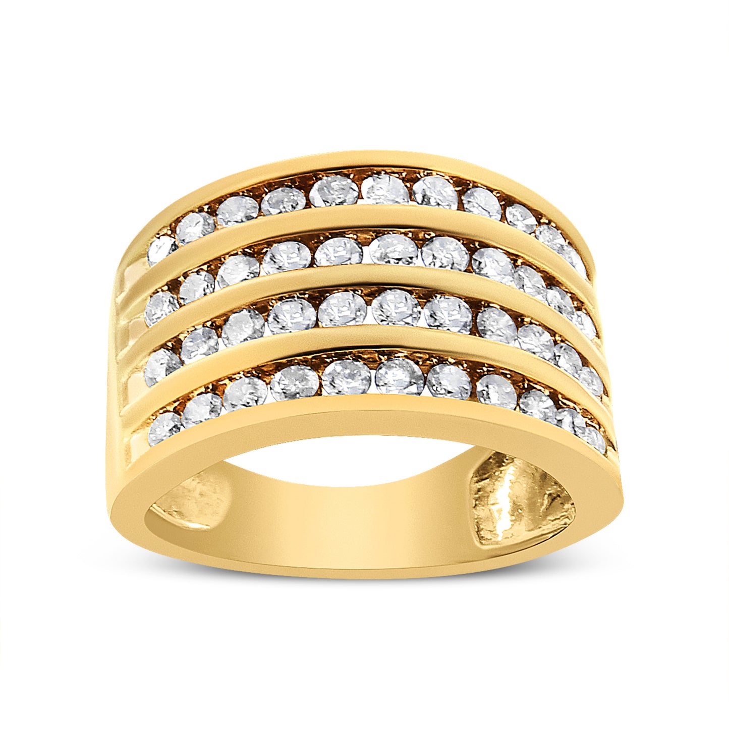 10K Yellow Gold Plated .925 Sterling Silver 1 1/2 Cttw Diamond 4 Row Channel Band Ring (Champagne Color, I2-I3 Clarity) Ring Size 9