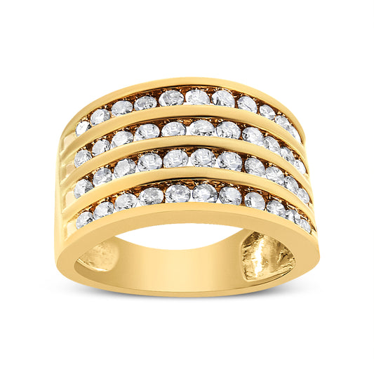 10K Yellow Gold Plated .925 Sterling Silver 1 1/2 Cttw Diamond 4 Row Channel Band Ring (Champagne Color, I2-I3 Clarity) Ring Size 9