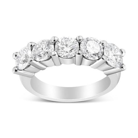 14K White Gold 3.0 Cttw Lab Grown Diamond Shared Prong Set 5 Stone Anniversary Band Ring (F-G Color, Vs2-Si1 Clarity) - Ring Size 8