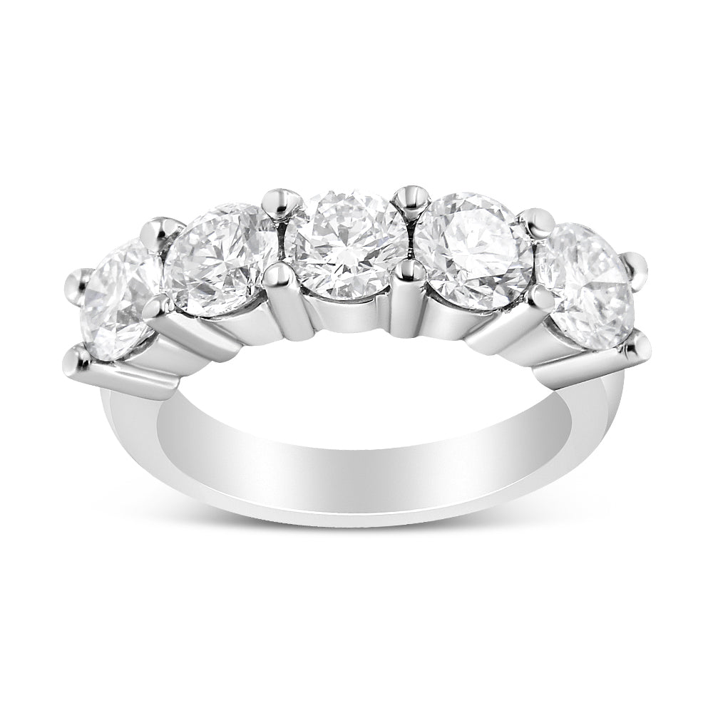 14K White Gold 3.0 Cttw Lab Grown Diamond Shared Prong Set 5 Stone Anniversary Band Ring (F-G Color, Vs2-Si1 Clarity) - Ring Size 9