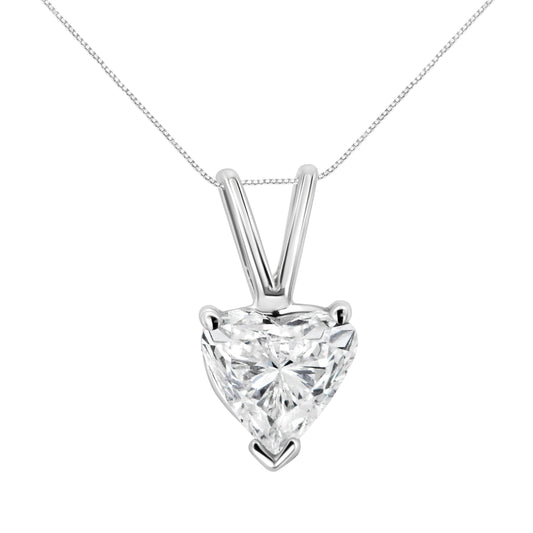 14K White Gold 1/2 Cttw 3-Prong Set Heart Shaped Solitaire Lab Grown Diamond 18" Pendant Necklace (F-G Color, Vs2-Si1 Clarity)