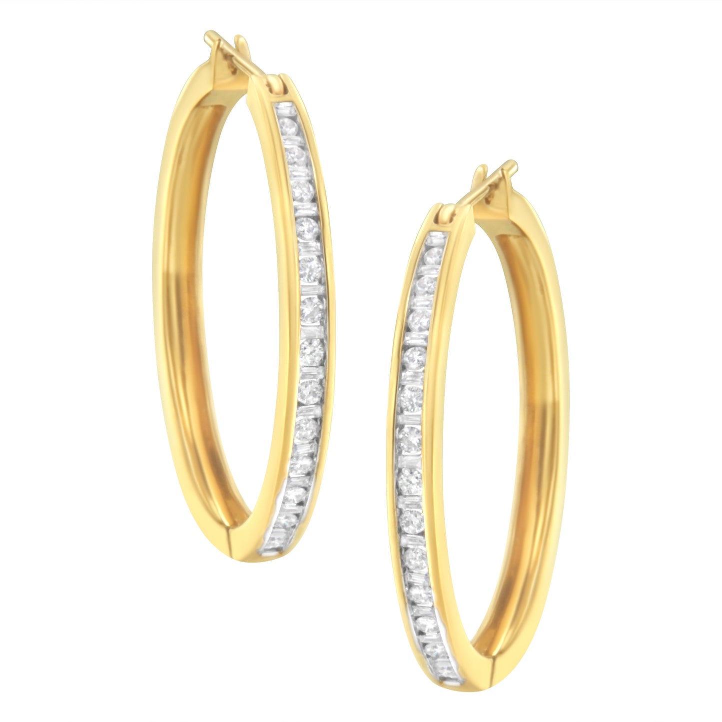 10K Yellow Gold 1/2 Cttw Channel Set Hoop Earrings (H-I Clarity, Si2-I1 Color)
