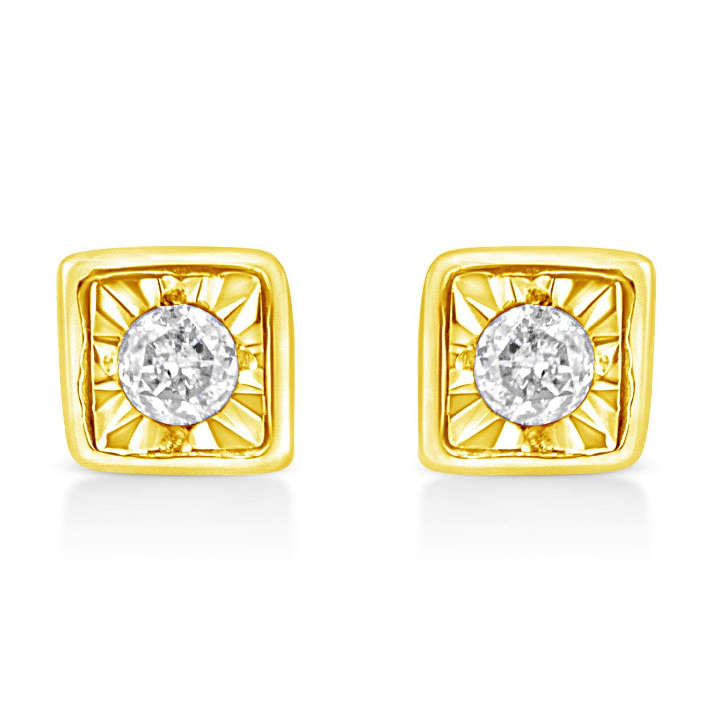 10K Yellow Gold Plated .925 Sterling Silver 1/10 Cttw Miracle-Set Diamond Square Stud Earrings (K-L Color, I2-I3 Clarity)