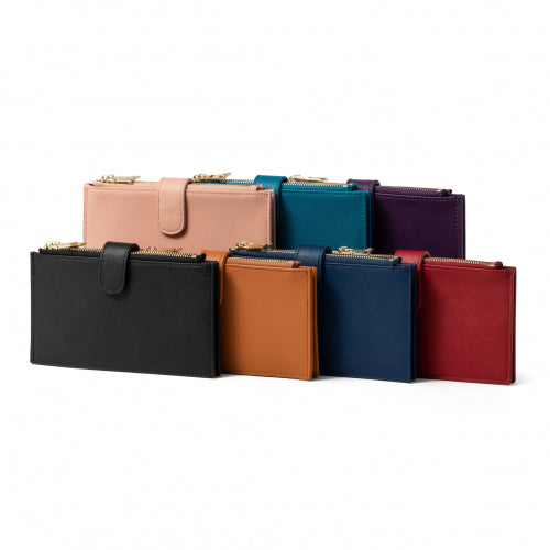 Bifold Multi Card Case Wallet with Zipper Pocket with RFID Blocking