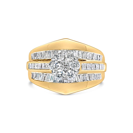 14K Yellow Gold 2-1/3 Cttw Diamond Cluster Channel Set Chevron Shaped Band Engagement Ring & Wedding Band Set (H-I Color, Si1-Si2 Clarity)- Size 7