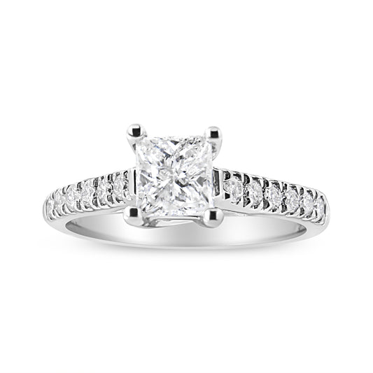 14K White Gold 1 1/5 Cttw 4-Prong Set Princess Diamond Classic Engagement Ring (I1-I2 Color, H-I Clarity) Ring Size 8