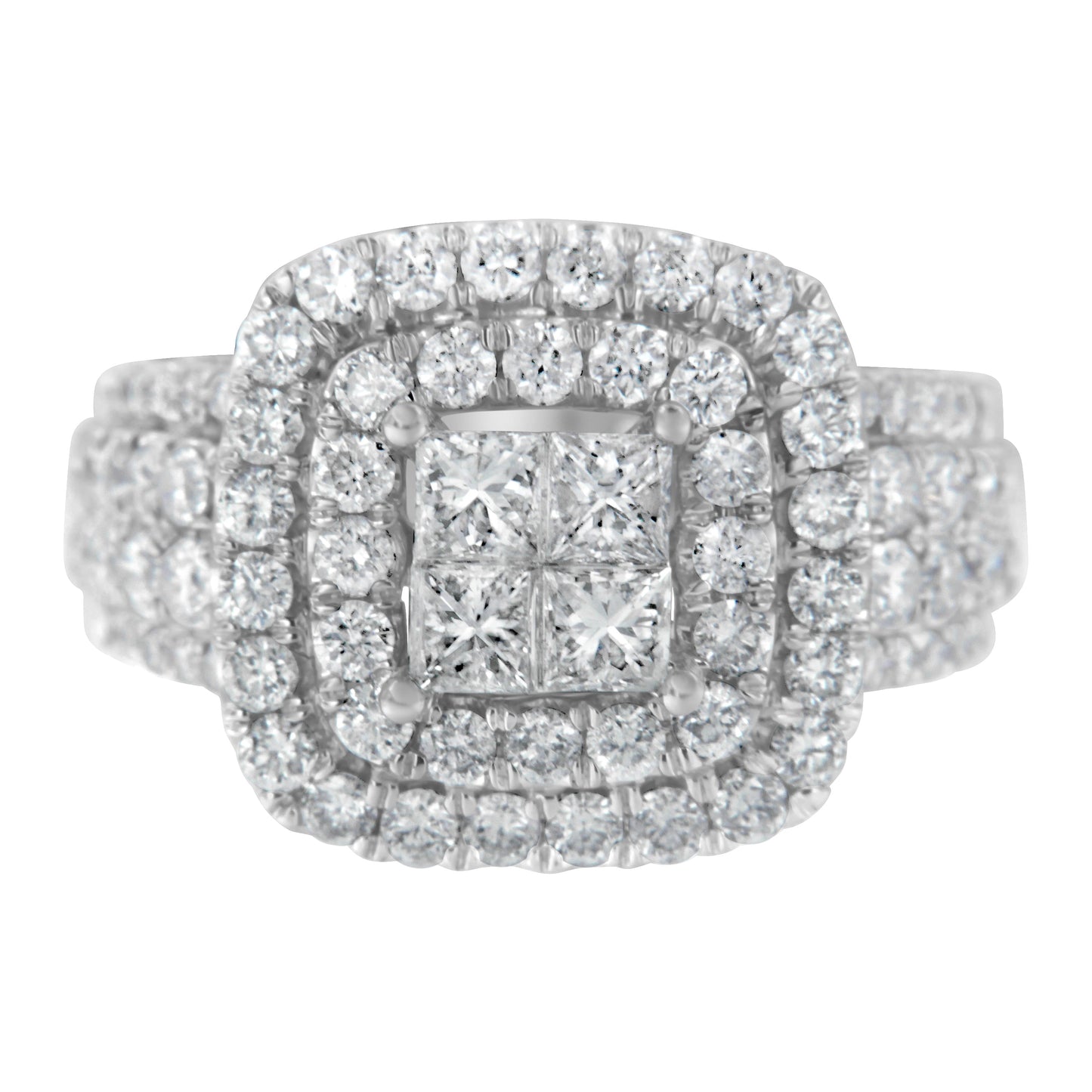 14Kt White Gold Round And Princess Diamond Ring (2 1/4 Cttw, H-I Color, Si1-Si2 Clarity)
