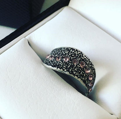 Silver Sandy Ring With Crystals