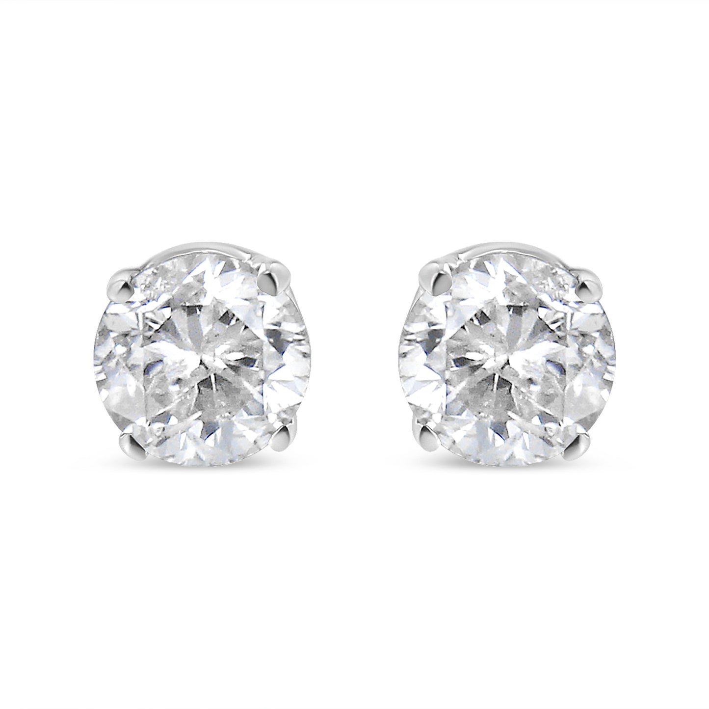 10K White Gold 1/10 Cttw Round Brilliant-Cut Near Colorless Near Colorless Diamond Classic 4-Prong Stud Earrings (I-J Color, I1-I2 Clarity)