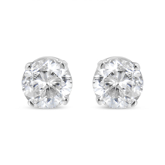 10K White Gold 1/10 Cttw Round Brilliant-Cut Near Colorless Near Colorless Diamond Classic 4-Prong Stud Earrings (I-J Color, I1-I2 Clarity)