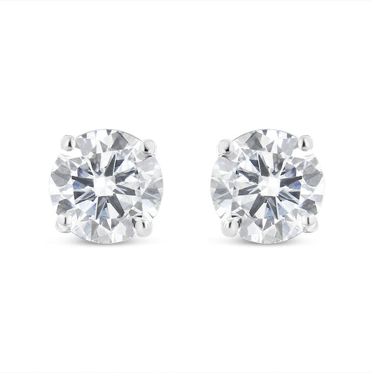 .925 Sterling Silver 1.00 Cttw Round Brilliant-Cut Diamond Classic 4-Prong Stud Earrings With Screw Backs (H-I Color, I1-I2 Clarity)