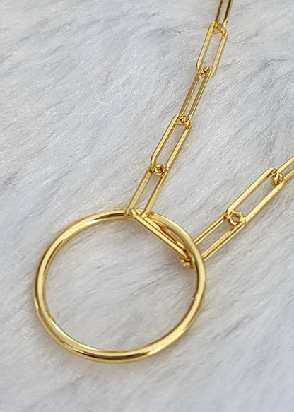 X 30-inch Clip Link Ring Necklace Gold