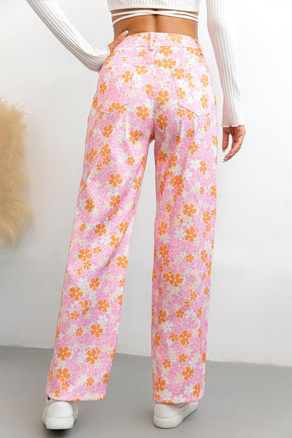 Buttoned High Waist Long Pants