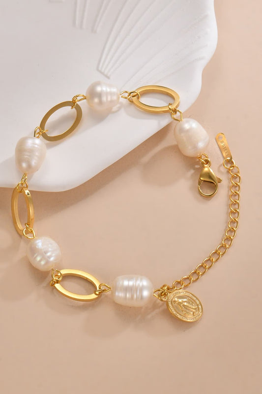 14K Gold-Plated Lobster Closure Freshwater Pearl Bracelet