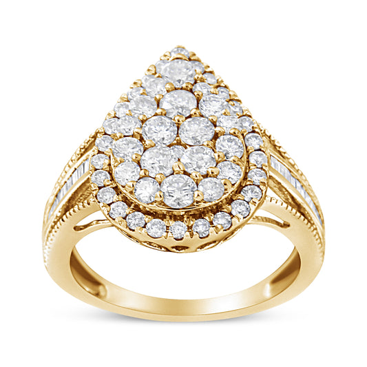10K Yellow Gold Plated .925 Sterling Silver 1 1/2 Cttw Round-Cut Diamond Cocktail Ring (I-J Color, I1-I2 Clarity) - Size 8