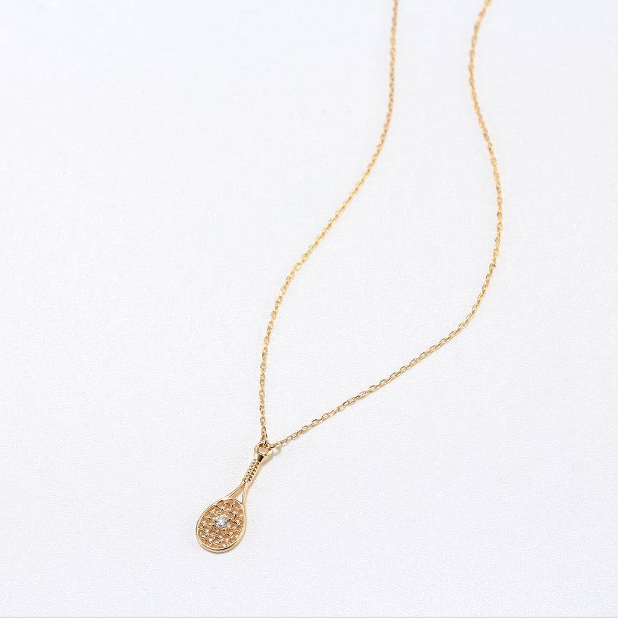 Tennis Sweet Love FINE Racquet Necklace 14k Gold with Diamond