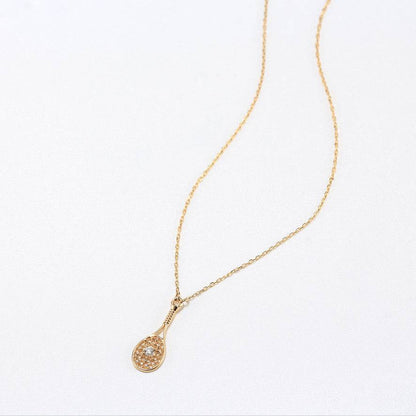 Tennis Sweet Love FINE Racquet Necklace 14k Gold with Diamond