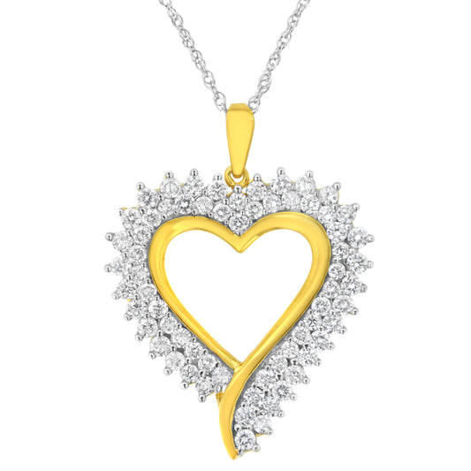 10K Yellow Gold Plated Sterling Silver 2 1/5 Cttw Lab Grown Diamond Heart Pendant Necklace (F-G Color, Vs2-Si1 Clarity)