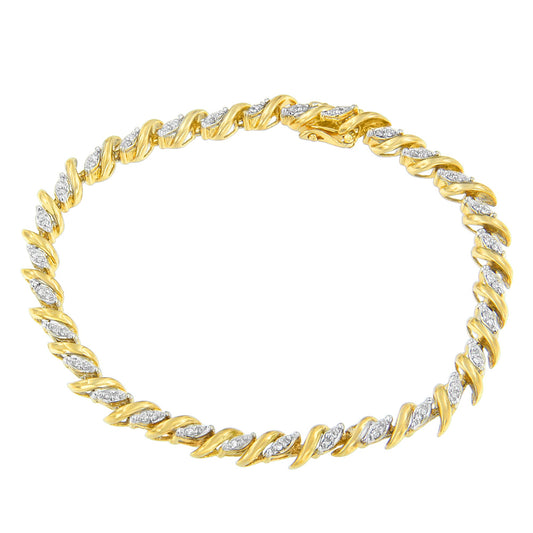 10K Yellow Gold Round Cut Pavé Diamond Bracelet (1.00 Cttw, H-I Color, I1-I2 Clarity)