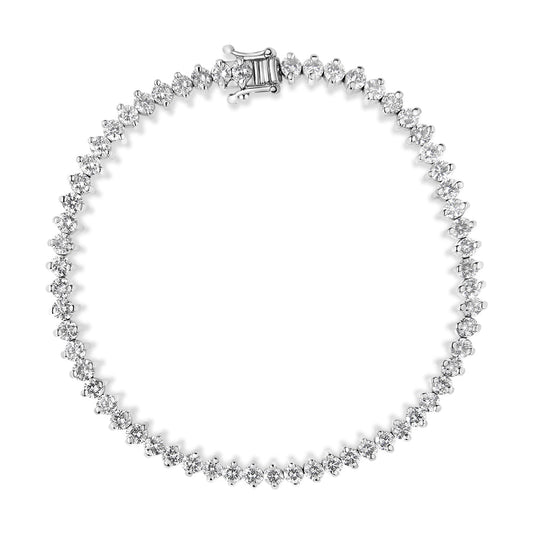 Ags Certified 14K White Gold 5.0 Cttw 2-Prong Set Round-Brilliant Diamond Tennis Bracelet (F-G Color, Si2-I1 Clarity) - Size 7