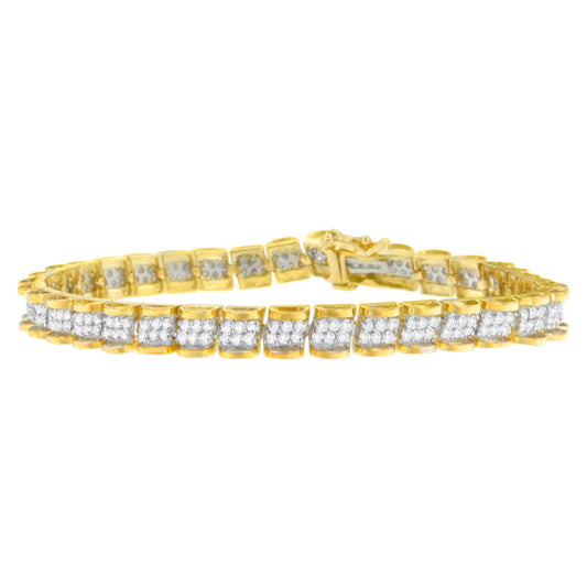 10K Yellow Gold Round Cut Diamond Diagonal Link Bracelet (2.00 Cttw, I-J Color, I3 Clarity)