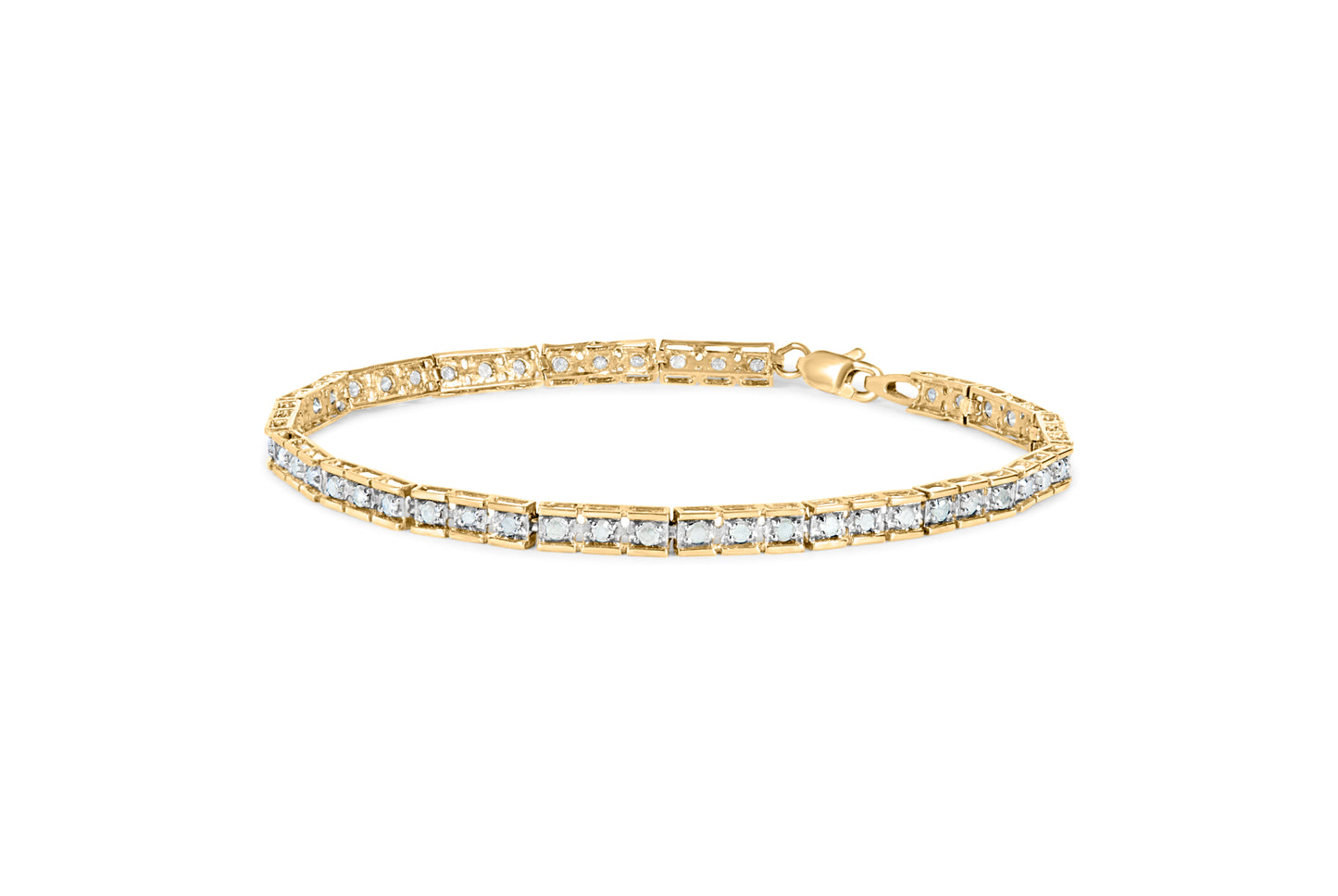 10K Yellow Gold Over .925 Sterling Silver 1.0 Cttw Diamond Square Hybrid Link 7" Tennis Bracelet (I-J Color, I2-I3 Clarity)