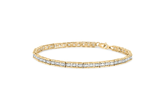 10K Yellow Gold Over .925 Sterling Silver 1.0 Cttw Diamond Square Hybrid Link 7" Tennis Bracelet (I-J Color, I2-I3 Clarity)