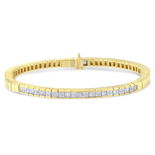 14K Yellow Gold 1-1/10 Cttw Princess & Baguette Cut Diamond 7" Alternating Stone Eternity Tennis Bracelet (G-H Color, Vs1-Vs2 Clarity)