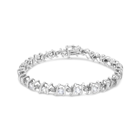.925 Sterling Silver Lab-Grown White Sapphire And 1/6 Cttw Round Diamond Tennis Bracelet (H-I Color, I1-I2 Clarity) - 7.25"