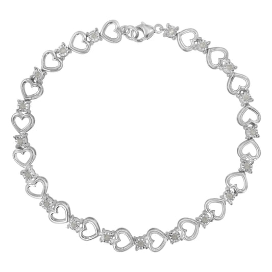 Sterling Silver Diamond Heart Link Bracelet (1/4 Cttw, I-J Color, I3 Clarity)