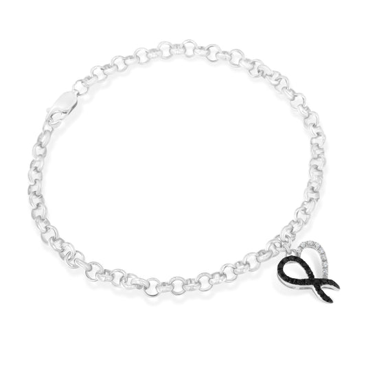 Sterling Silver 1/6Ct Tdw Diamond Heart Charm Bracelet (Black, I2-I3)