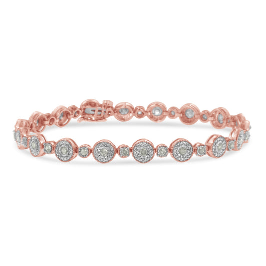 10K Rose Gold Plated .925 Sterling Silver 1 1/3 Cttw Miracle Plate Set Diamond Alternating Link Bracelet (I-J Color, I3 Clarity) -7"